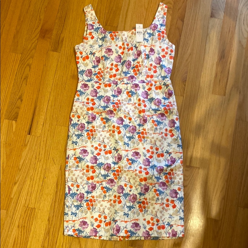 Ann Taylor Orange and Blue Sheath Midi Dress